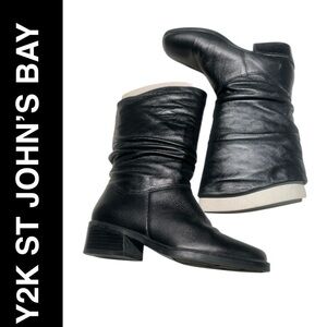 VINTAGE 90s/Y2K St. John’s Bay Black Leather Slouch Boots - Size 6B